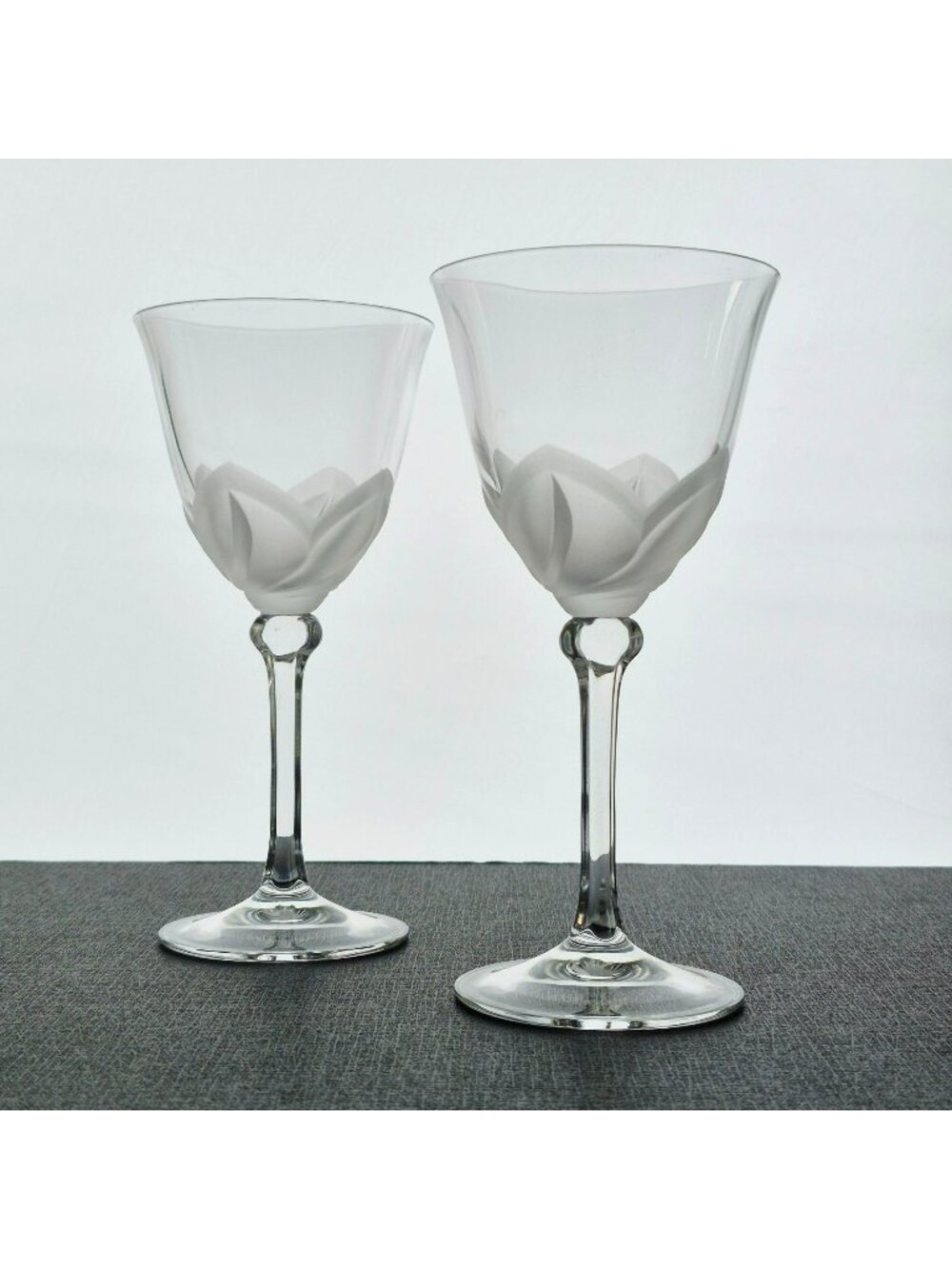 Vintage Cristal D'Arques "Florence" Crystal Goblet Set of 2, Raised Frosted Peta